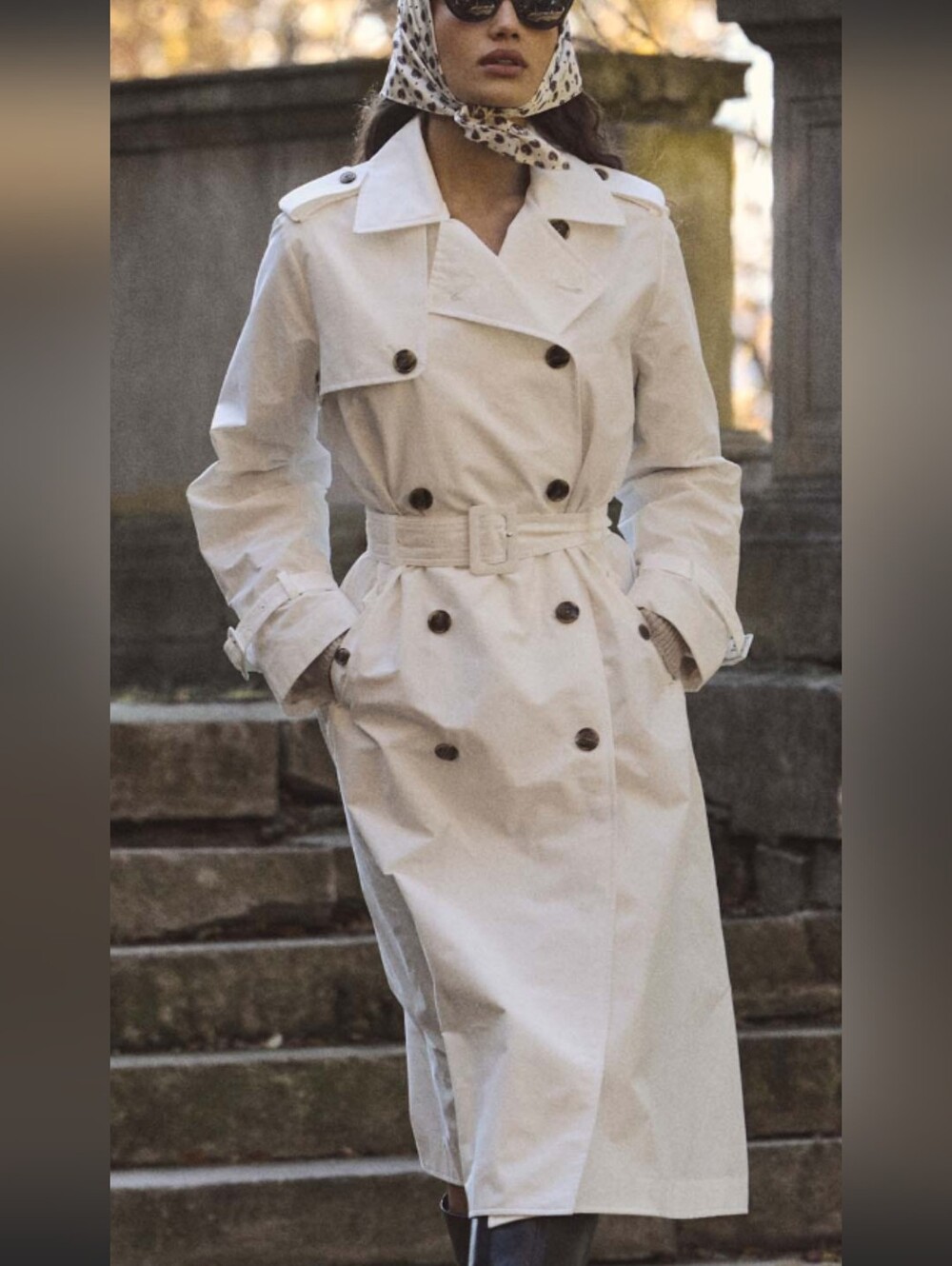 Classic Women's Trench Coat - Cream Double-Breasted